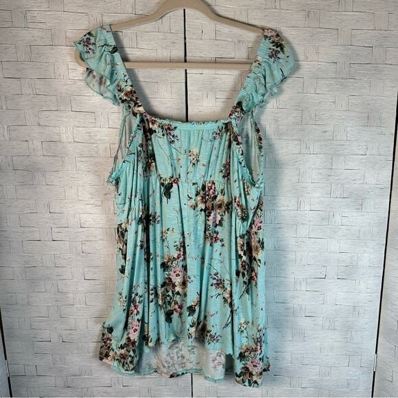 Torrid floral tunic, top, empire, cut ruffle, cap sleeve bohemian plus size - Picture 2 of 10